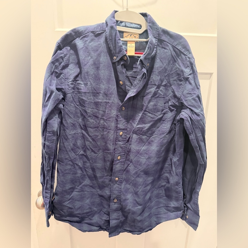 Blue Mountain Navy Blue Button Down Work Shirt Outdoor Pockets Cotton M